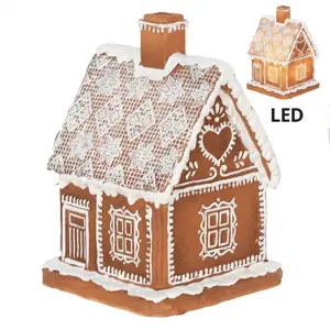 Vánoční perníková chaloupka s Led světýlky Gingerbread House - 13*13*18cm/ 3*AAA Clayre & Eef