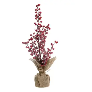 Vánoční stromek červené bobule v jutě Fleur Tree - 40 cm Chic Antique