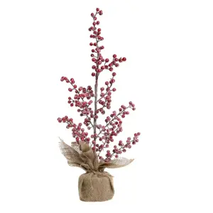 Vánoční stromek červené bobule v jutě Fleur Tree - 50 cm Chic Antique