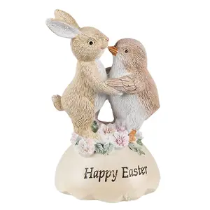 Velikonoční dekorace králíček s kuřátkem Happy Easter - 8*8*13 cm Clayre & Eef