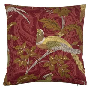 Vínový čtvercový polštář s ptáčky Paisley bird red - 45*45*10cm Mars & More