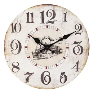 Vintage nástěnné hodiny s vlakem – Ø 30*3 cm / 1*AA Clayre & Eef