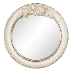 Vintage nástěnné zrcadlo v krémovém rámu s růžemi Ninone – Ø 25*4 cm Clayre & Eef