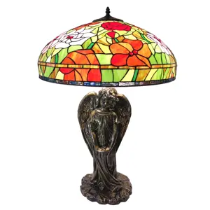 Produkt Vitrážová lampa Tiffany s andělem Fabienne – Ø 57*83 cm E27/max 3*60W Clayre & Eef