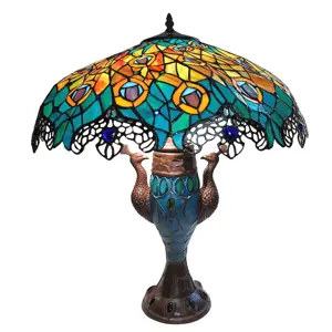 Vitrážová stolní lampa Tiffany Paons – Ø 56*68 cm E27/max 2*60W E14/max 1*25W Clayre & Eef