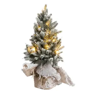 Zasněžený vánoční stromek v jutě se světýlky - Ø 14*30cm J-Line by Jolipa