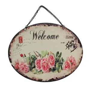 Produkt Závěsná kovová cedule s růžemi a řetízkem Welcome - 25*20 cm Ostatní