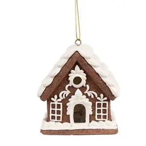 Závěsná svítící ozdoba perníková chaloupka Gingerbread House - 8*6*9 cm Clayre & Eef