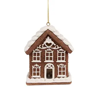 Závěsná svítící ozdoba perníková chaloupka Gingerbread House - 9*6*10/21 cm Clayre & Eef