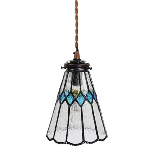 Závěsná Tiffany lampa modré detaily BlueRhom - Ø 15*115 cm E14/max 1*25W Clayre & Eef