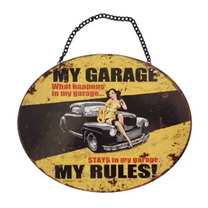 Produkt Závěsná žlutá kovová cedule My Garage My Rules - 25*20 cm Ostatní