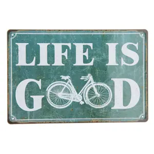 Produkt Zelená kovová cedule LIFE IS GOOD s odřením a patinou- 30*20 cm Clayre & Eef