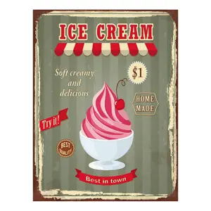 Produkt Zelená nástěnná kovová cedule Ice Cream - 25*1*33 cm Clayre & Eef