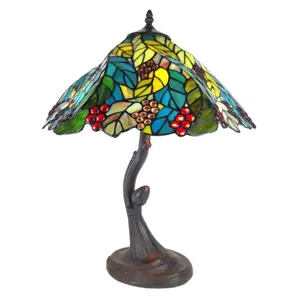 Zelená stolní lampa Tiffany s hroznovým vínem Tulie - Ø 41*58 cm E27/max 2*60W Clayre & Eef