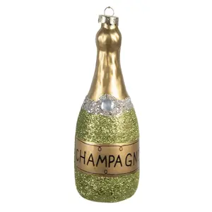 Produkt Zelená vánoční skleněná ozdoba láhev šampaňské Champagne - Ø 4*12 cm Clayre & Eef