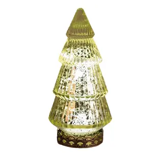 Zelený skleněný dekorační svítící stromek LED Tree - Ø 8*16 cm Clayre & Eef