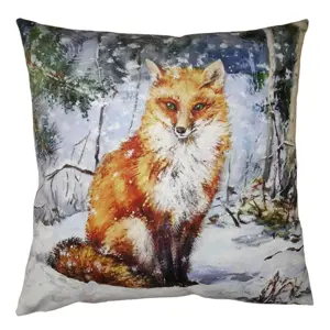 Zimní sametový povlak na polštář s liškou Fox - 45*45 cm Clayre & Eef