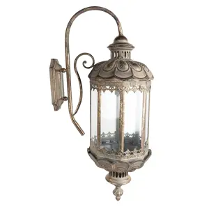 Produkt Zlatá antik nástěnná kovová lampa ve tvaru lucerny Milia - 29*23*65 cm E14/max 1*60W Clayre & Eef