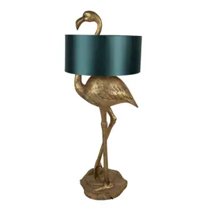 Produkt Zlatá stojací lampa Flamingo se zeleným stínidlem - 55*40*142 cm E27/max 1*60W Clayre & Eef