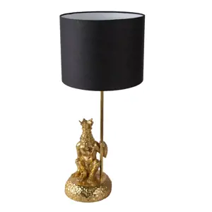 Produkt Zlatá stolní lampa s opicí a korunkou a černým stínidlem Monkey King - Ø 23*45 cm E27 Clayre & Eef