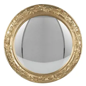 Zlaté kulaté nástěnné vypouklé zrcadlo s listy Lianne – Ø 26*2/ Ø 19 cm Clayre & Eef