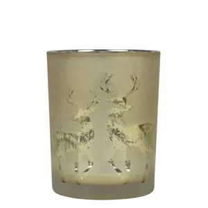 Zlatý skleněný svícen s jeleny Dancing Deer S - 7*7*8cm Mars & More