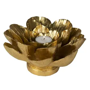 Produkt Zlatý svícen na čajovou svíčku ve tvaru květu Flower Gold - 19*19*10 cm Clayre & Eef