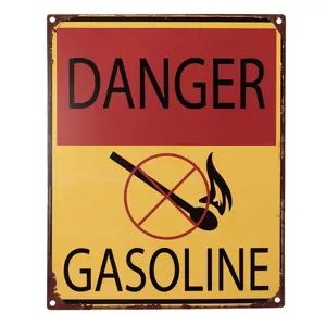 Žlutočervená antik nástěnná kovová cedule Danger Gasoline - 20*1*25 cm Clayre & Eef